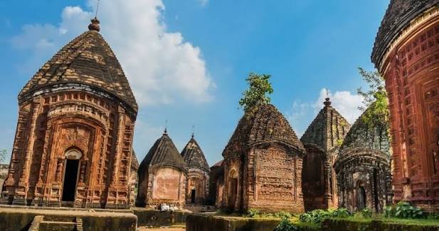 Ancient terracotta temples at Maluti Temple Village in Dumka, Jharkhand, showcasing the historic 108 temple heritage complex.